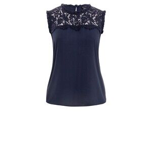 NWT CITY CHIC "Angel Lace Top" in Navy Blue Sleeveless Lace Bodice Blouse S/16